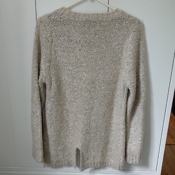 Cream Textured Crew Neck Sweater with Relaxed Fit - Picture 4 of 6